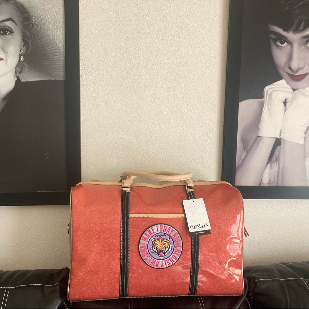 Consuela Coral Glitter Travel Duffel with Black Trim
